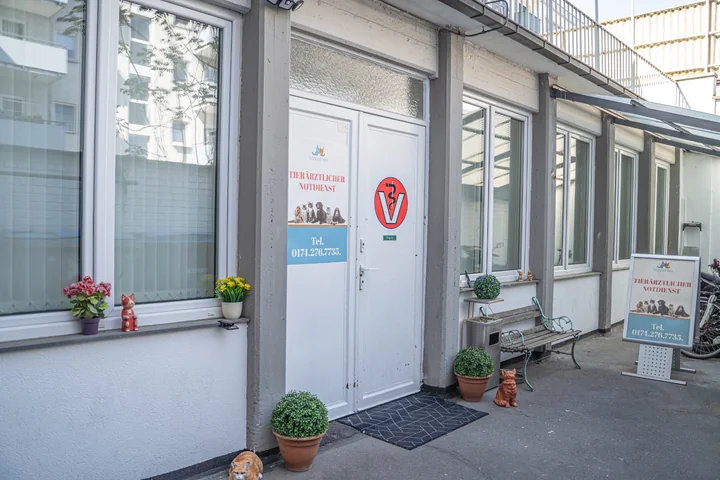 Eingang der Tierpraxis und des tierärztlichen Notdienstes in Mannheim